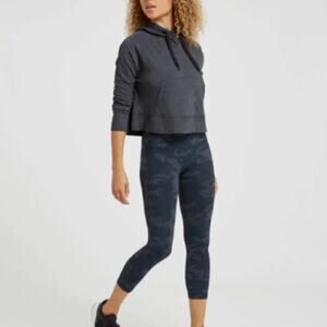 Spanx Cropped Lamn Legging Sz S Black Camo High Waisted Shaping Pull On Stretch